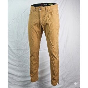 Tony Hawk Mens Skinny Slouch Pants 33x32 Tan Brown Stretch Skate Chino Trousers